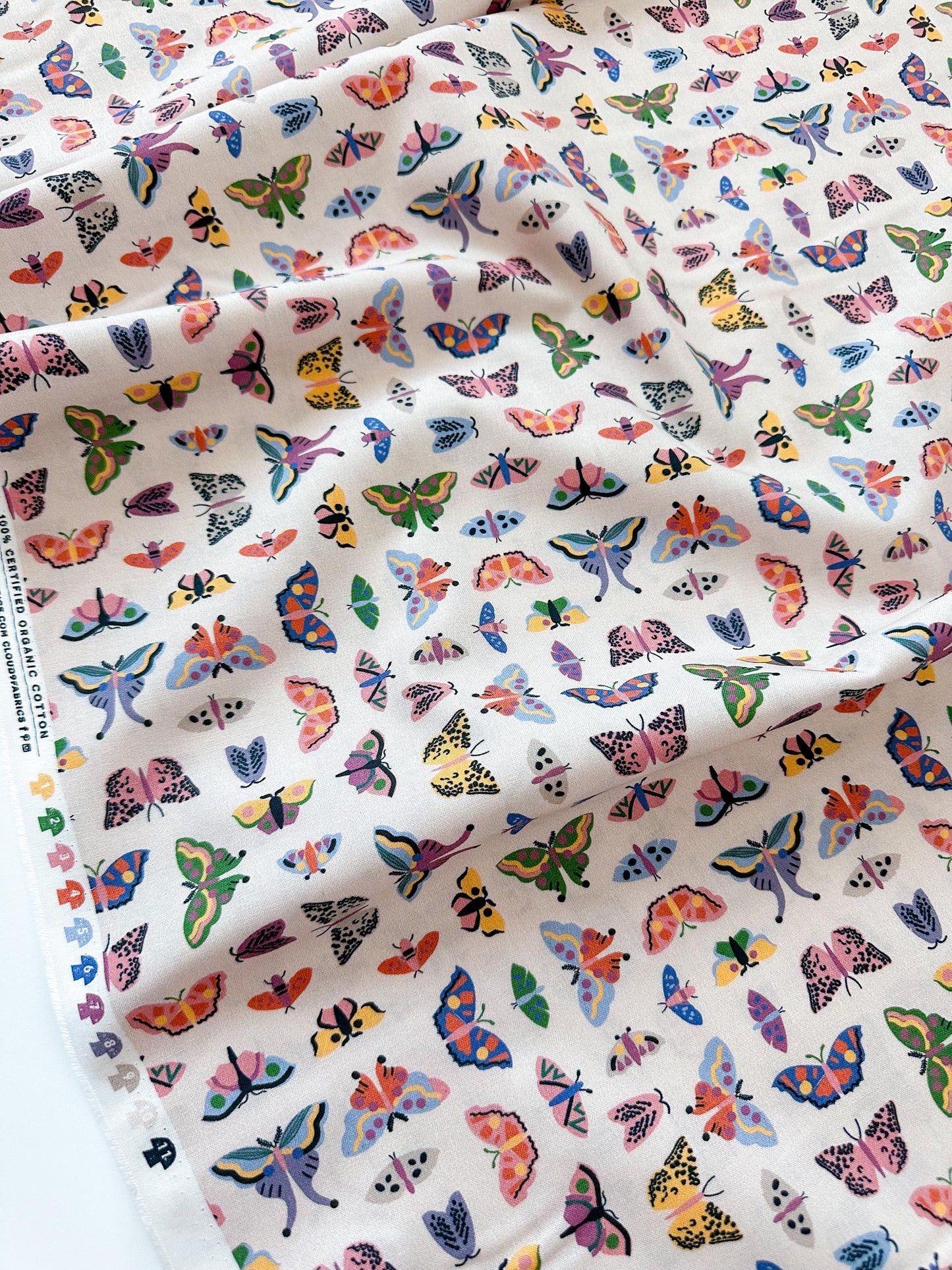 Wing Study, Fabric by the Yard, 100% Organic Cotton, By Leah Duncan for Cloud9 Fabrics, Fern Grove Collection, Butterfly Print