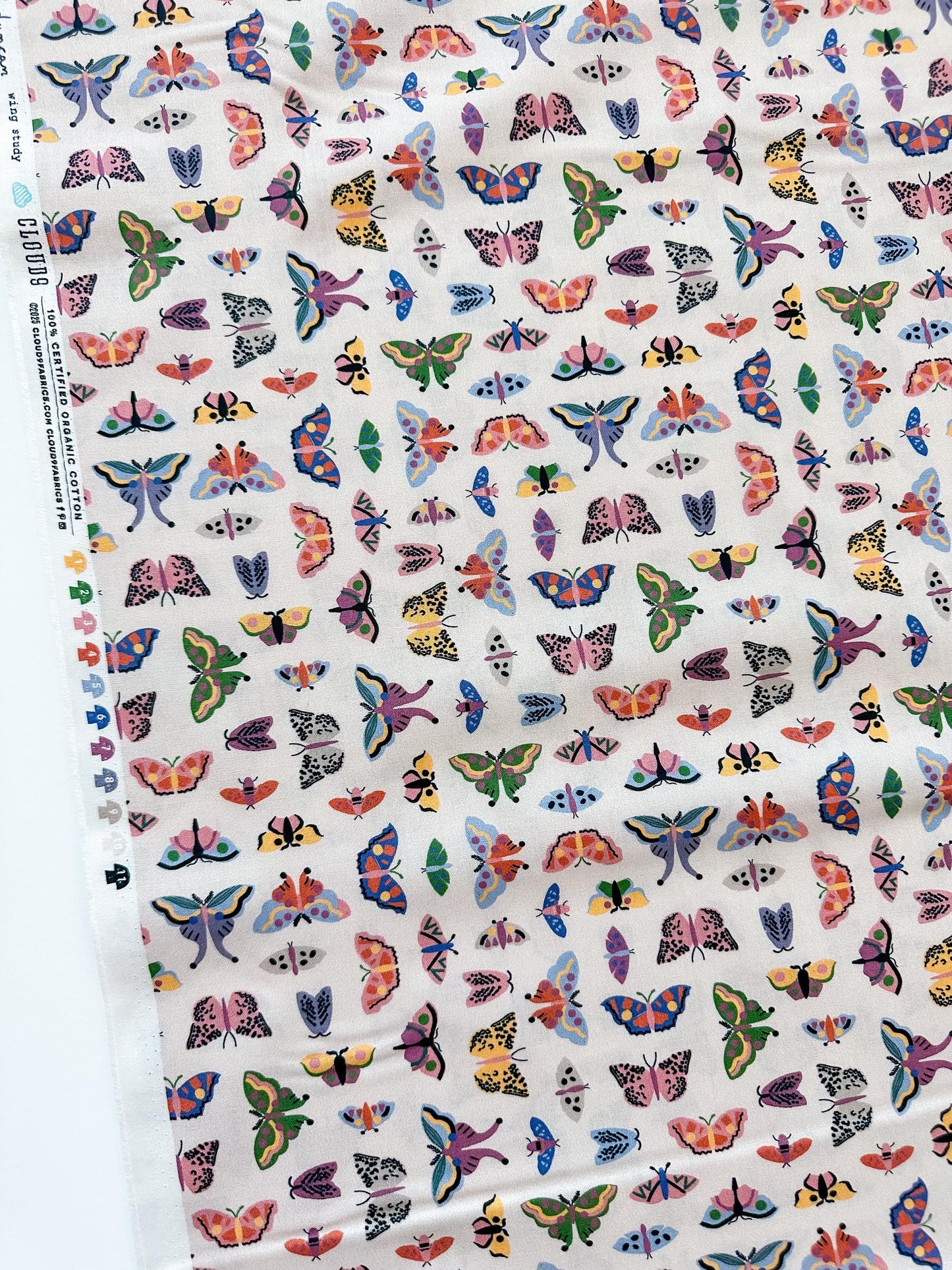 Wing Study, Fabric by the Yard, 100% Organic Cotton, By Leah Duncan for Cloud9 Fabrics, Fern Grove Collection, Butterfly Print