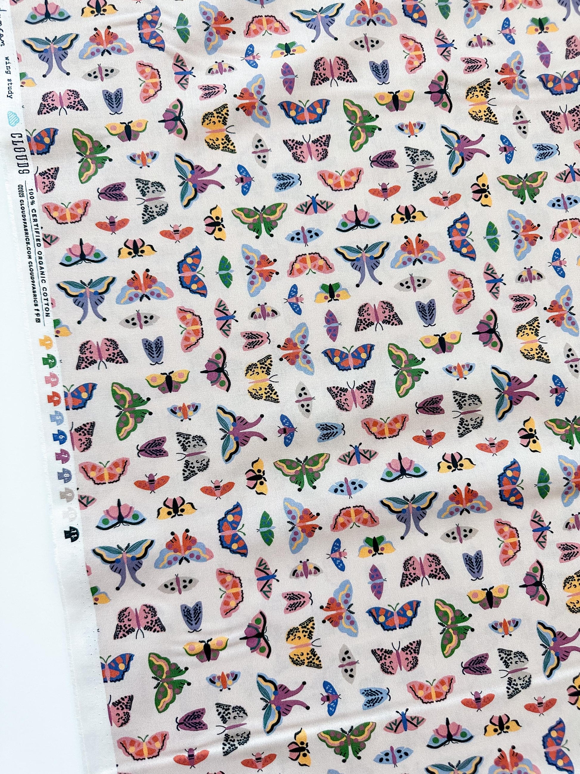 Wing Study, Fabric by the Yard, 100% Organic Cotton, By Leah Duncan for Cloud9 Fabrics, Fern Grove Collection, Butterfly Print