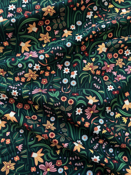 Moon Grove, Fabric by the Yard, 100% Organic Cotton, By Leah Duncan for Cloud9 Fabrics, Fern Grove Collection, Floral Print