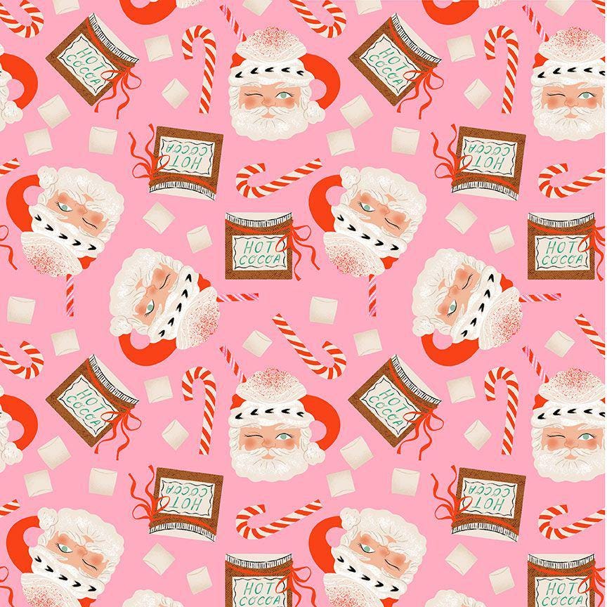 Santa Mugs Fabric, By Dear Stella, HOLLY JOLLY Collection, Cotton By The Yard, Christmas Pattern