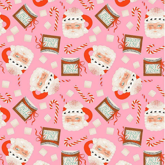 Santa Mugs Fabric, By Dear Stella, HOLLY JOLLY Collection, Cotton By The Yard, Christmas Pattern