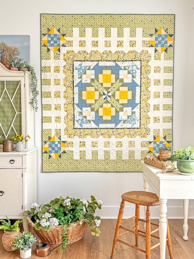 Garden Gate Quilt Kit – Throw Quilt with Potted Flowers, Picket Fence & Sunflowers | Designed by Sharon Holland | Exclusively from AGF
