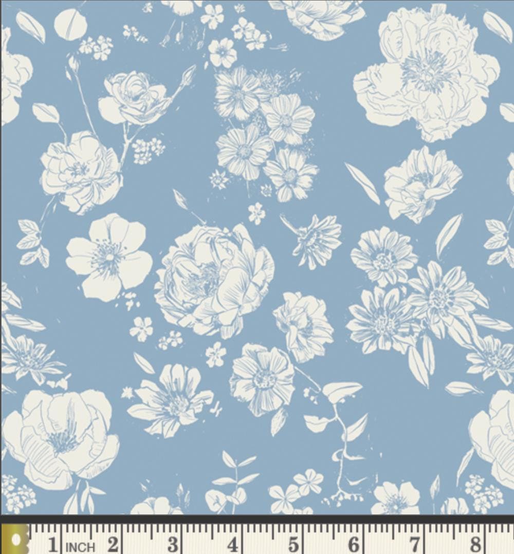 Flowers for Mom Porcelain – Quilting Cotton Fabric by the Yard | POTAGER Collection by Sharon Holland for Art Gallery Fabrics