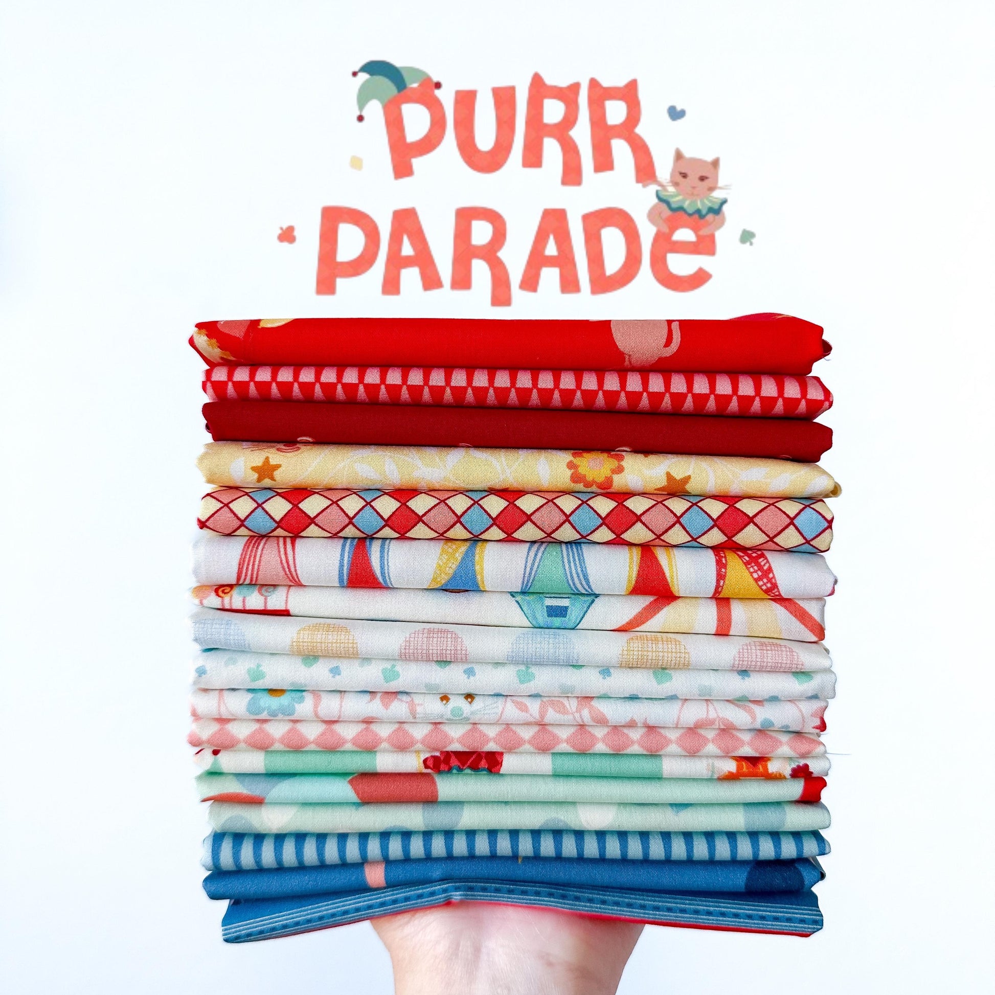 Purr Parade Fabric Bundle – 17 Pc Quilting Cotton Collection by AGF Studio | Half Yard, Fat Quarter, or Quarter Yard Cuts