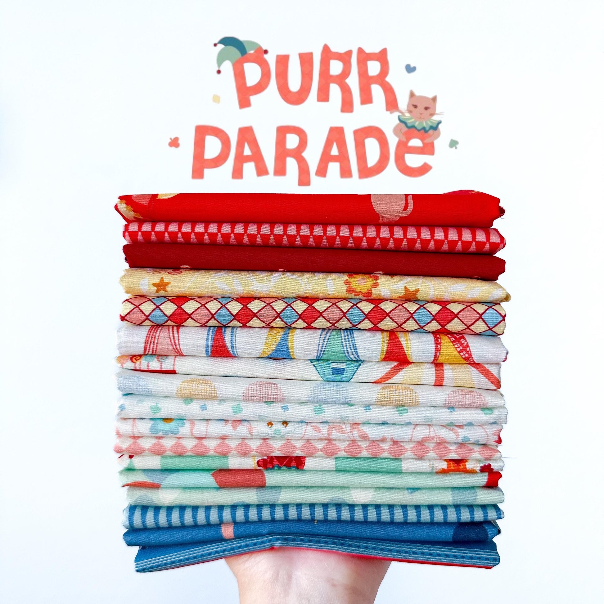 Purr Parade Fabric Bundle – 17 Pc Quilting Cotton Collection by AGF Studio | Half Yard, Fat Quarter, or Quarter Yard Cuts