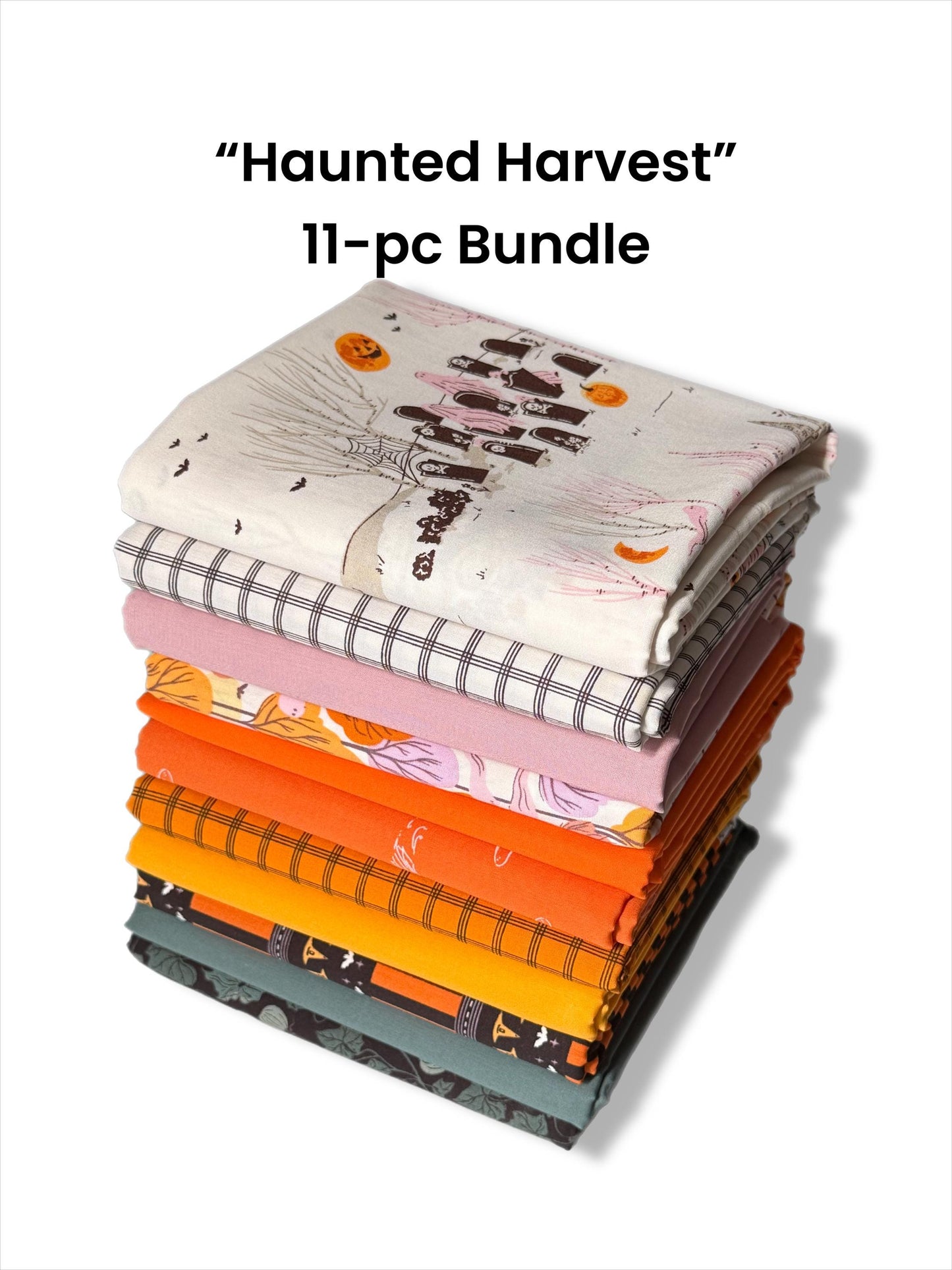 Haunted Harvest – 11pc AGF Fabric Bundle – Ghostly & Haunted Prints + Pure Solids – Fat Quarter or Half Yard Precut Cotton