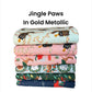 Jingle Paws – Cat & Dog Christmas in Gold Metallic Bundle – 6pc Cotton And Steel Holiday Fabrics | Fat Quarter, Quarter Yard, Half Yard Cuts