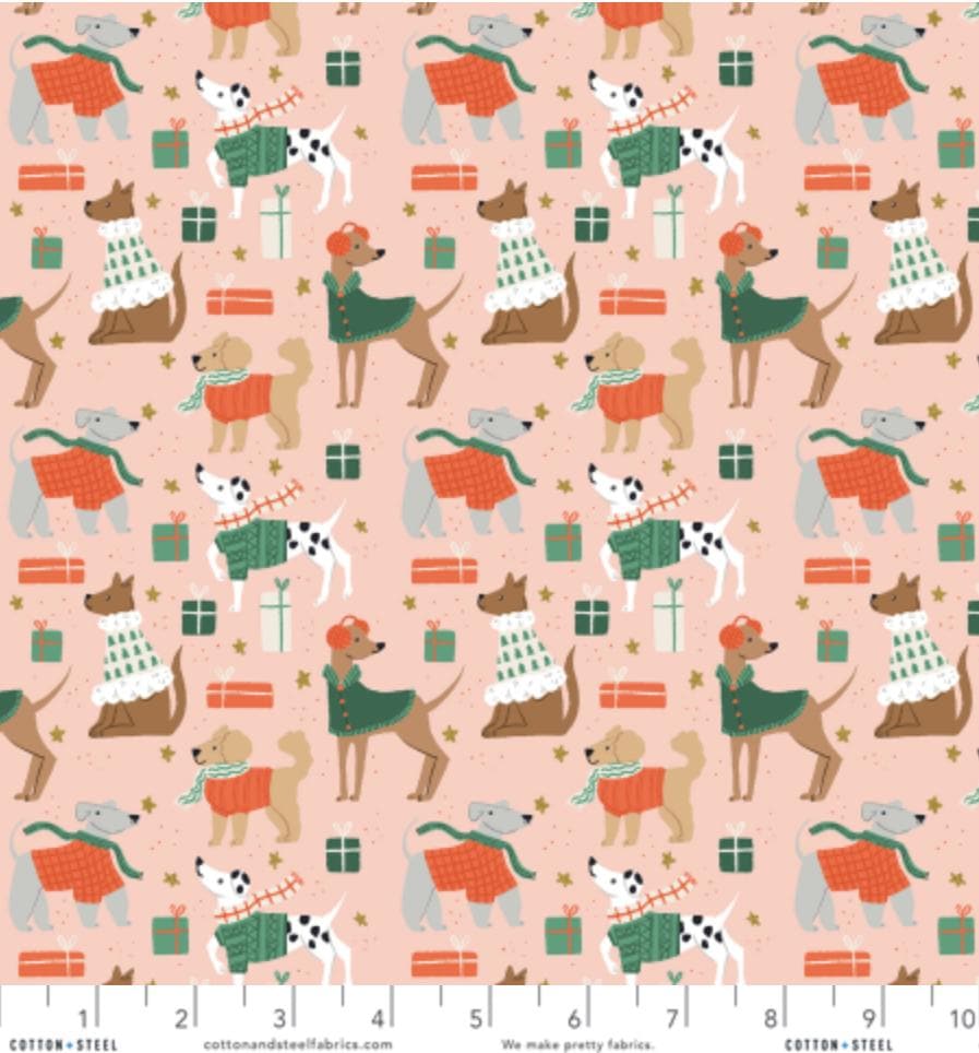Jingle Paws – Cat & Dog Christmas in Gold Metallic Bundle – 6pc Cotton And Steel Holiday Fabrics | Fat Quarter, Quarter Yard, Half Yard Cuts