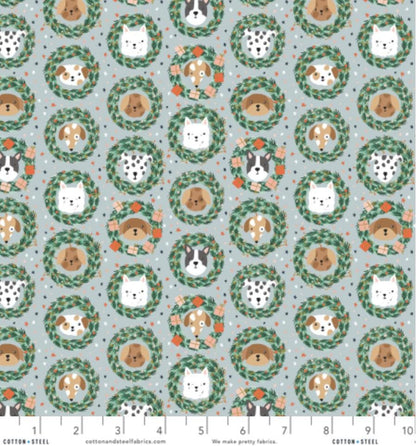 Jingle Paws – Cat & Dog Christmas in Gold Metallic Bundle – 6pc Cotton And Steel Holiday Fabrics | Fat Quarter, Quarter Yard, Half Yard Cuts