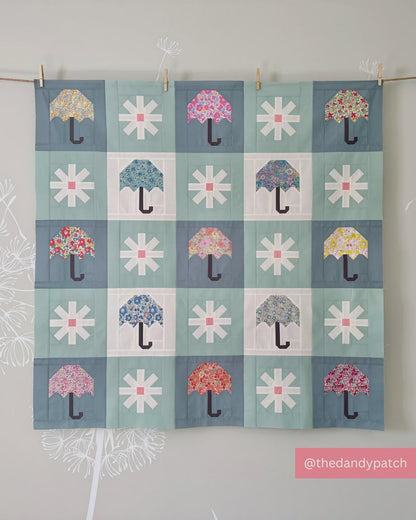 Printed Pattern for Quilt with Umbrella and Flower Blocks - Chance Of Rain - Traditional Piecing Pattern by Pen + Paper Patterns