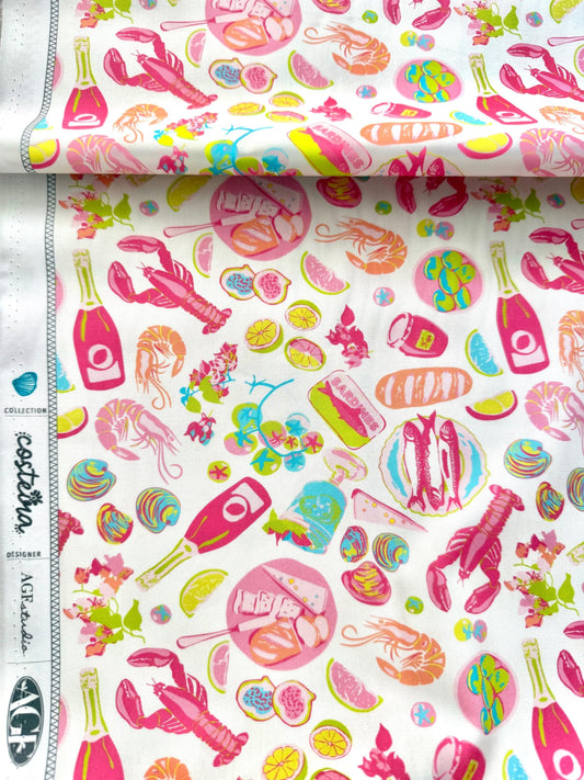 Gosto da Costa Quente – Coastal Seafood Print by AGF Studio – Costeira Collection – Ocean Cotton Fabric by the Yard