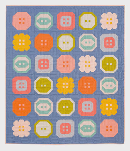 Buttoned Up Quilt Pattern – Large & Small Throw Sizes with Bonus Heart Block | Modern Pieced Quilt Printed Pattern for Confident Beginners