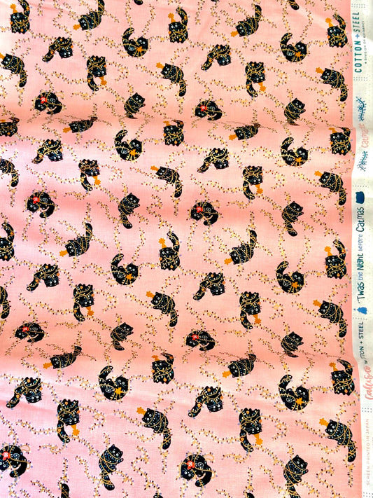 Catmas Tangle - Cat's Meow Metallic Fabric by Callie And Co – 'Twas The Night Before Catmas Collection – Christmas Cotton Fabric by the Yard