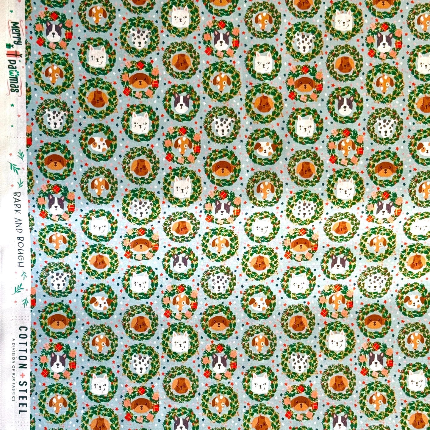 Bark And Bough – Sky Metallic Fabric by Dominika Godette – Merry Pawmas Collection – Christmas Cotton Fabric by the Yard
