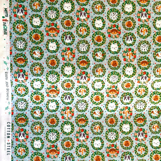 Bark And Bough – Sky Metallic Fabric by Dominika Godette – Merry Pawmas Collection – Christmas Cotton Fabric by the Yard
