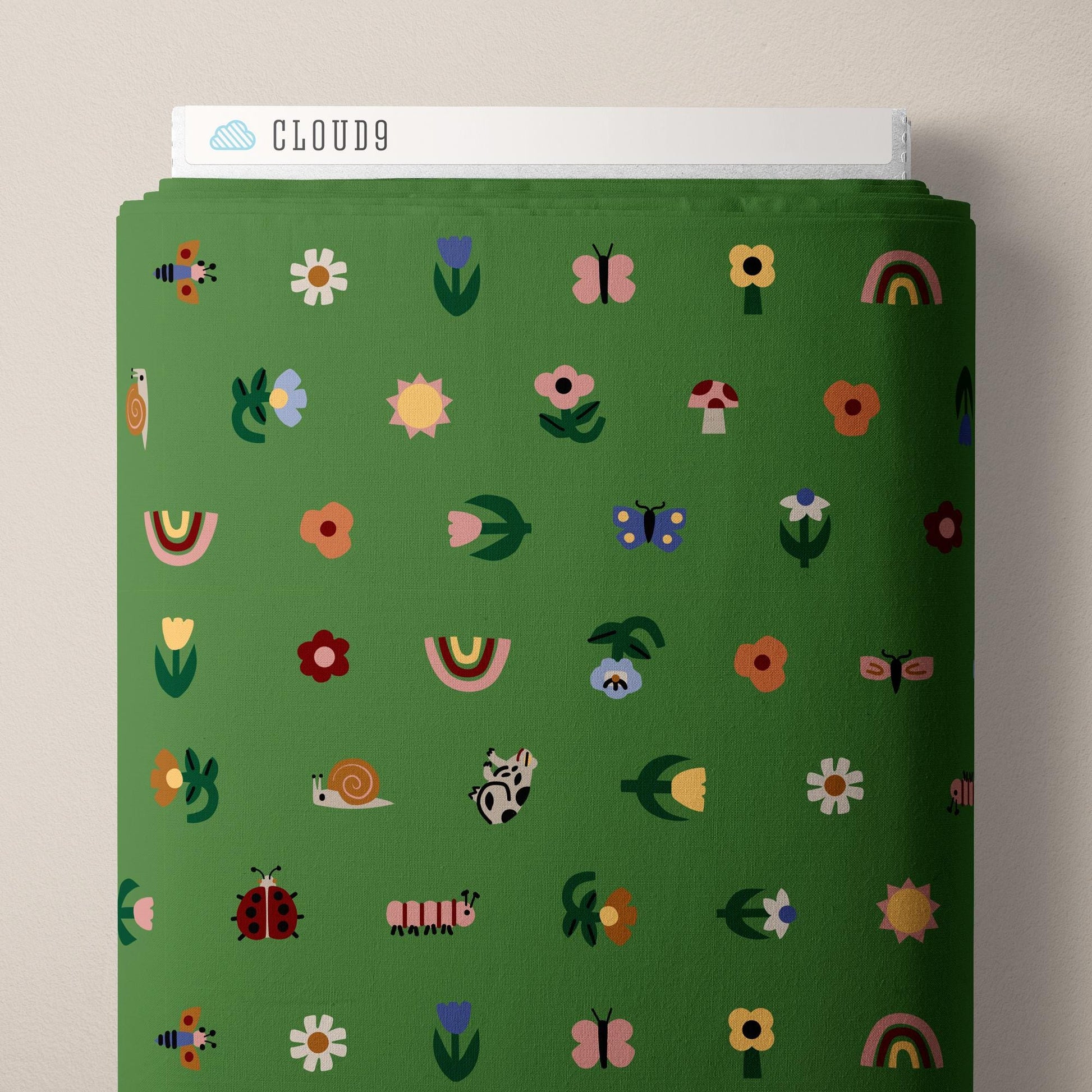 Tulip Creatures, Fabric by the Yard, 100% Organic Cotton, By Leah Duncan for Cloud9 Fabrics, Fern Grove Collection, Floral Print