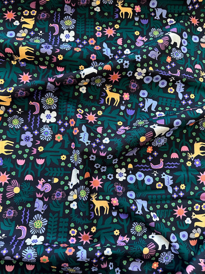 Nightdreams, Fabric by the Yard, 100% Organic Cotton, By Leah Duncan for Cloud9 Fabrics, Fern Grove Collection, Animal Forest Print