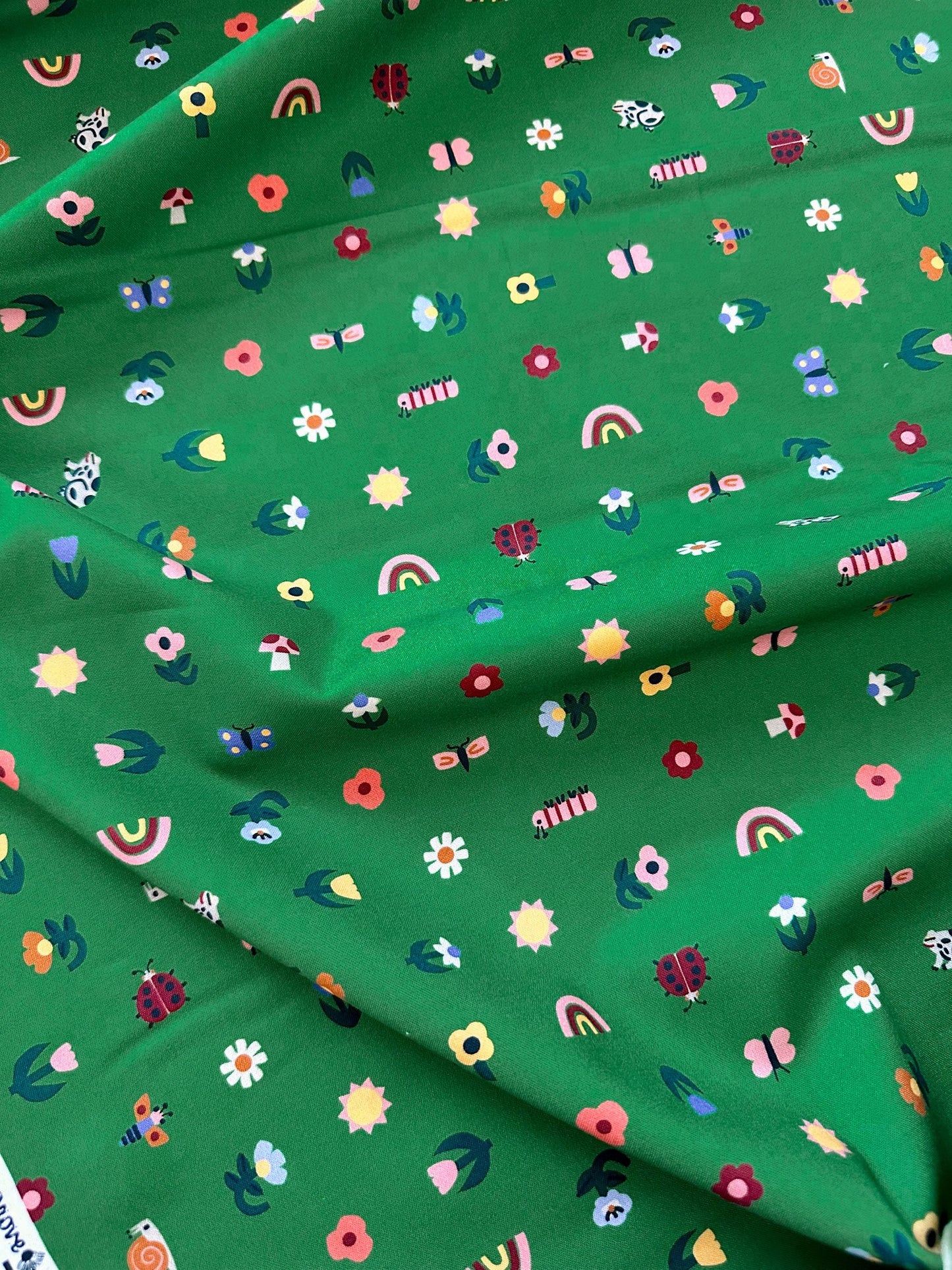 Tulip Creatures, Fabric by the Yard, 100% Organic Cotton, By Leah Duncan for Cloud9 Fabrics, Fern Grove Collection, Floral Print