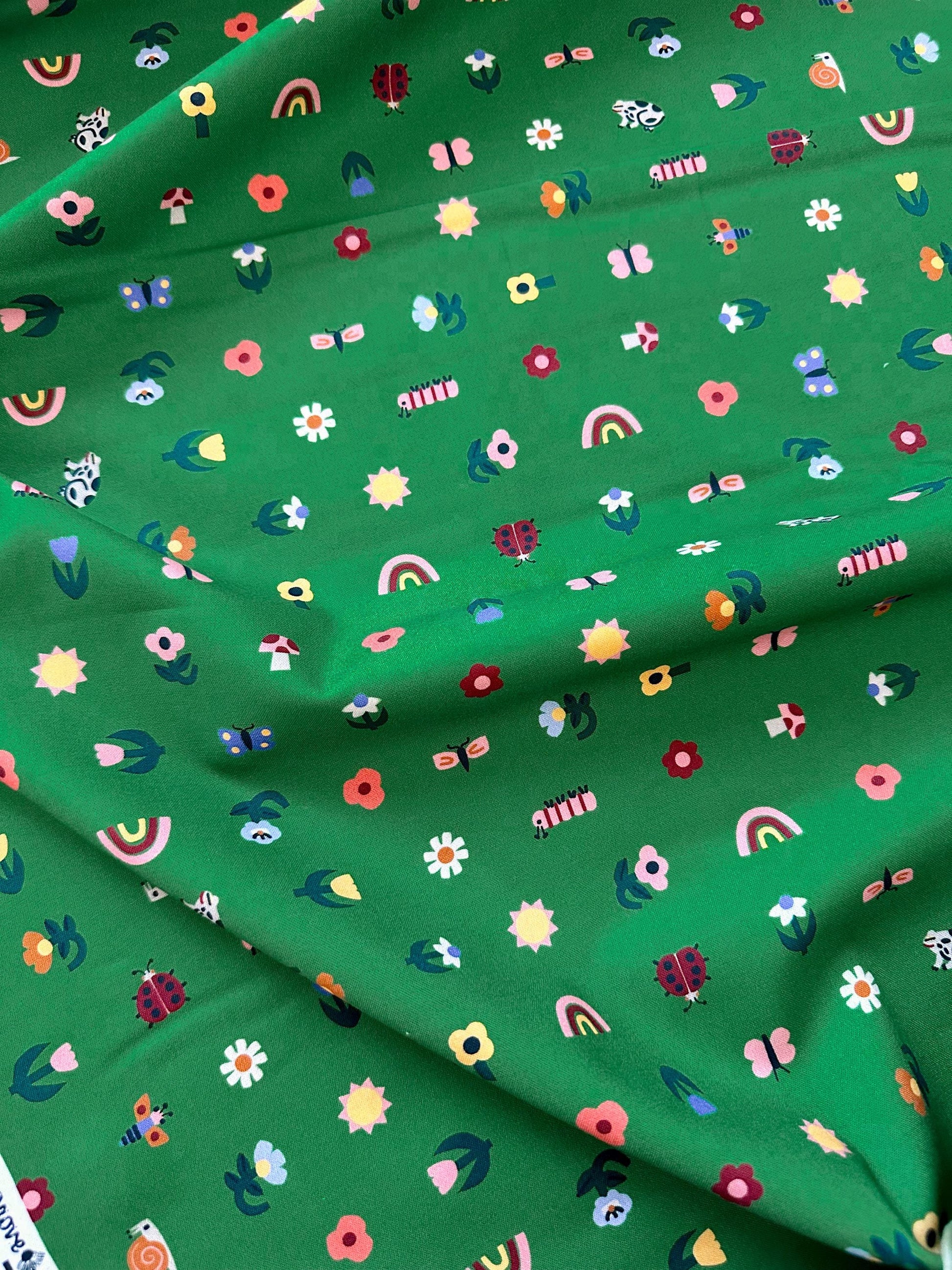 Tulip Creatures, Fabric by the Yard, 100% Organic Cotton, By Leah Duncan for Cloud9 Fabrics, Fern Grove Collection, Floral Print