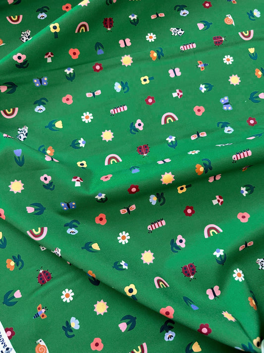 Tulip Creatures, Fabric by the Yard, 100% Organic Cotton, By Leah Duncan for Cloud9 Fabrics, Fern Grove Collection, Floral Print