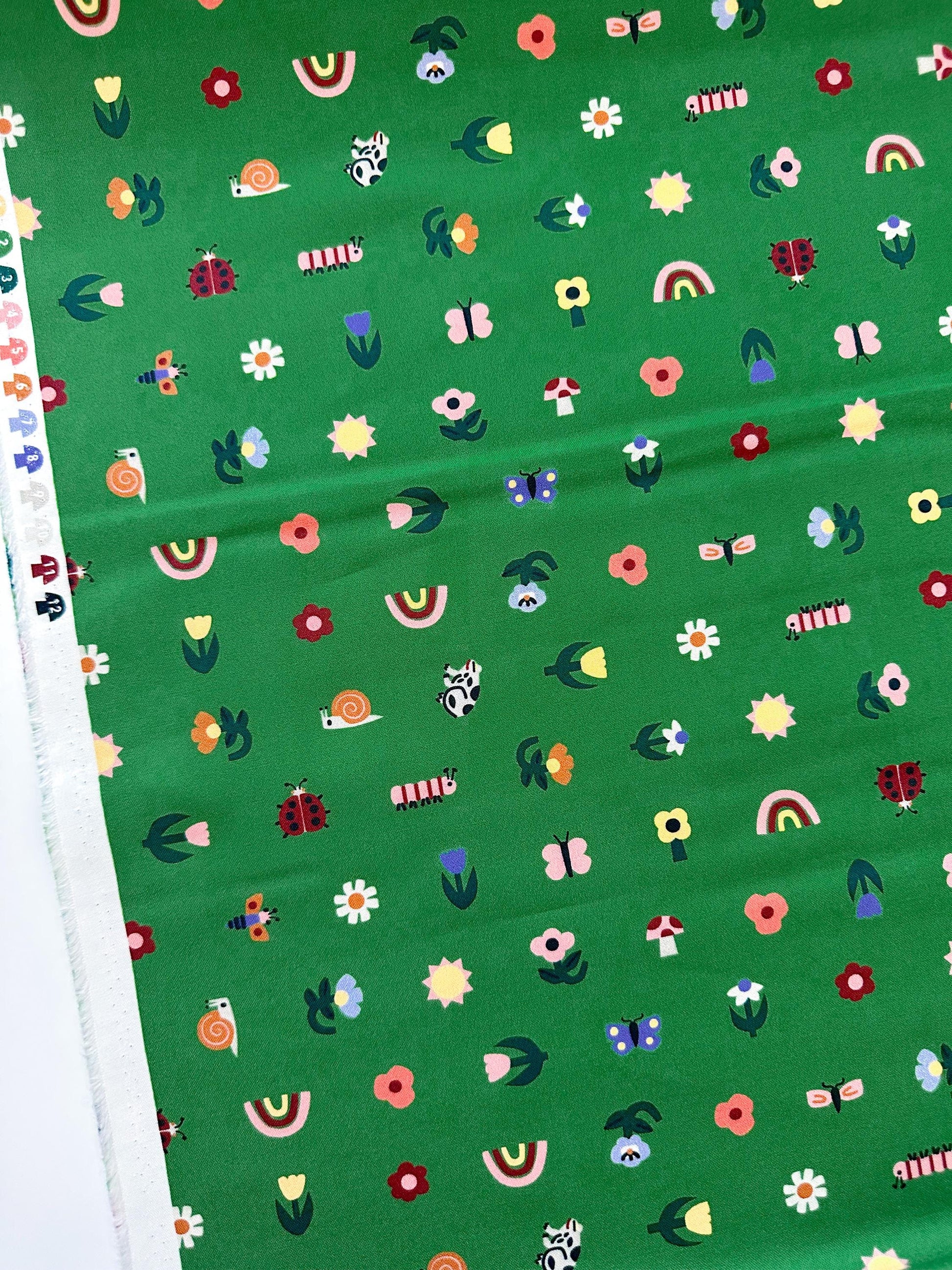 Tulip Creatures, Fabric by the Yard, 100% Organic Cotton, By Leah Duncan for Cloud9 Fabrics, Fern Grove Collection, Floral Print
