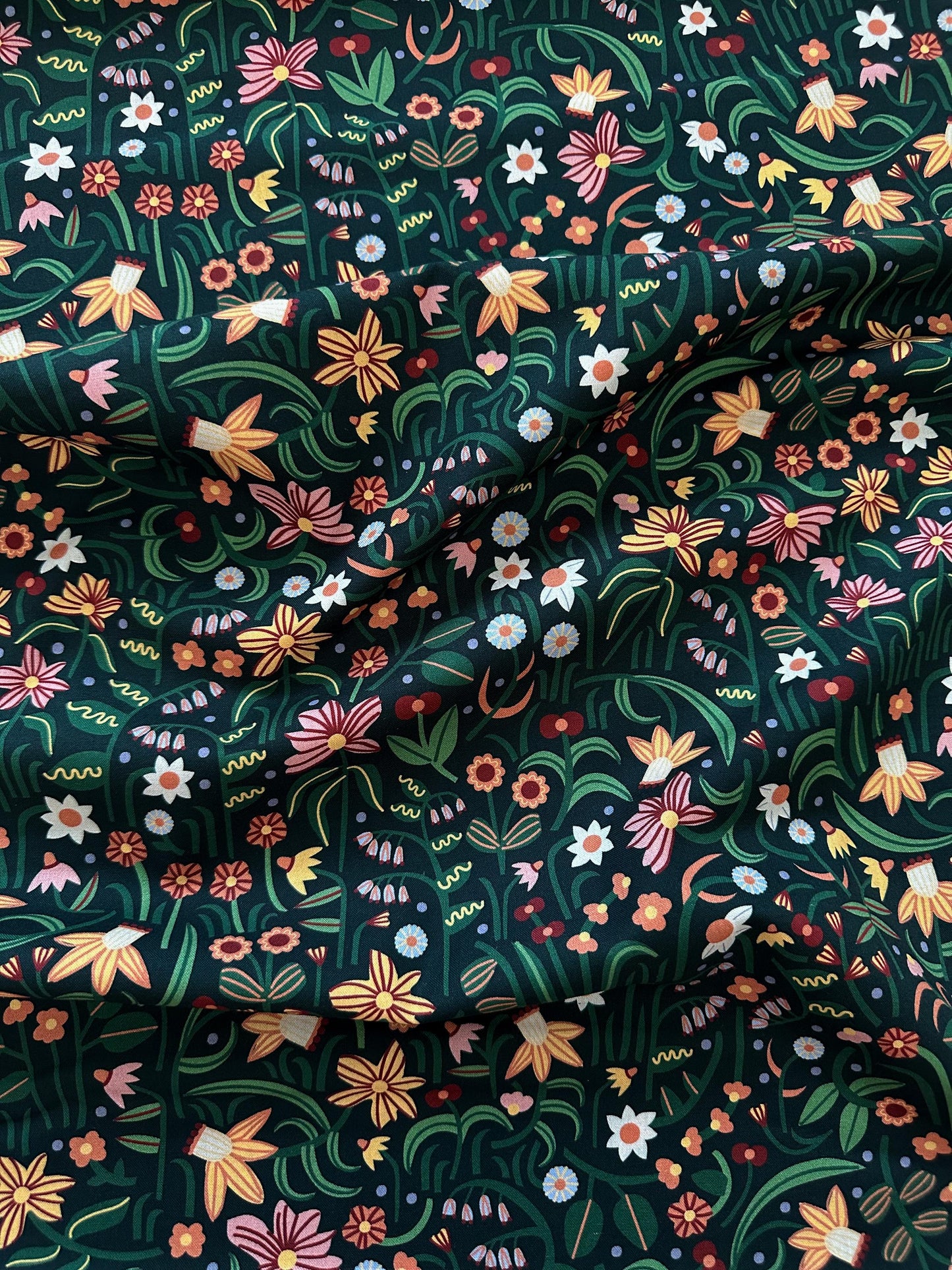 Moon Grove, Fabric by the Yard, 100% Organic Cotton, By Leah Duncan for Cloud9 Fabrics, Fern Grove Collection, Floral Print