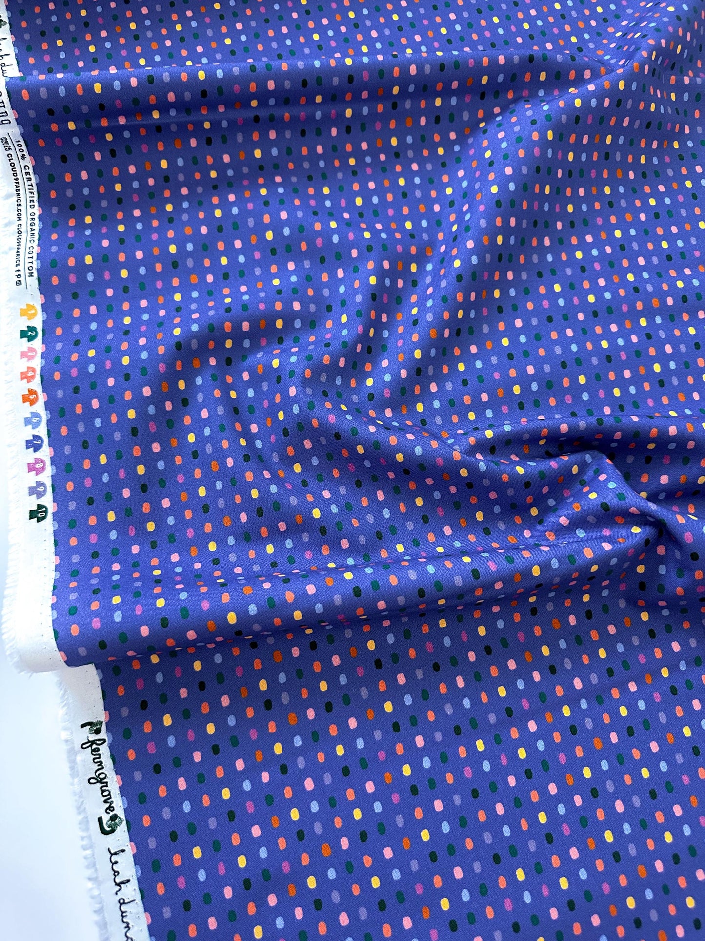 Dew Drops Dusk, Fabric by the Yard, 100% Organic Cotton, By Leah Duncan for Cloud9 Fabrics, Fern Grove Collection, Dots Print