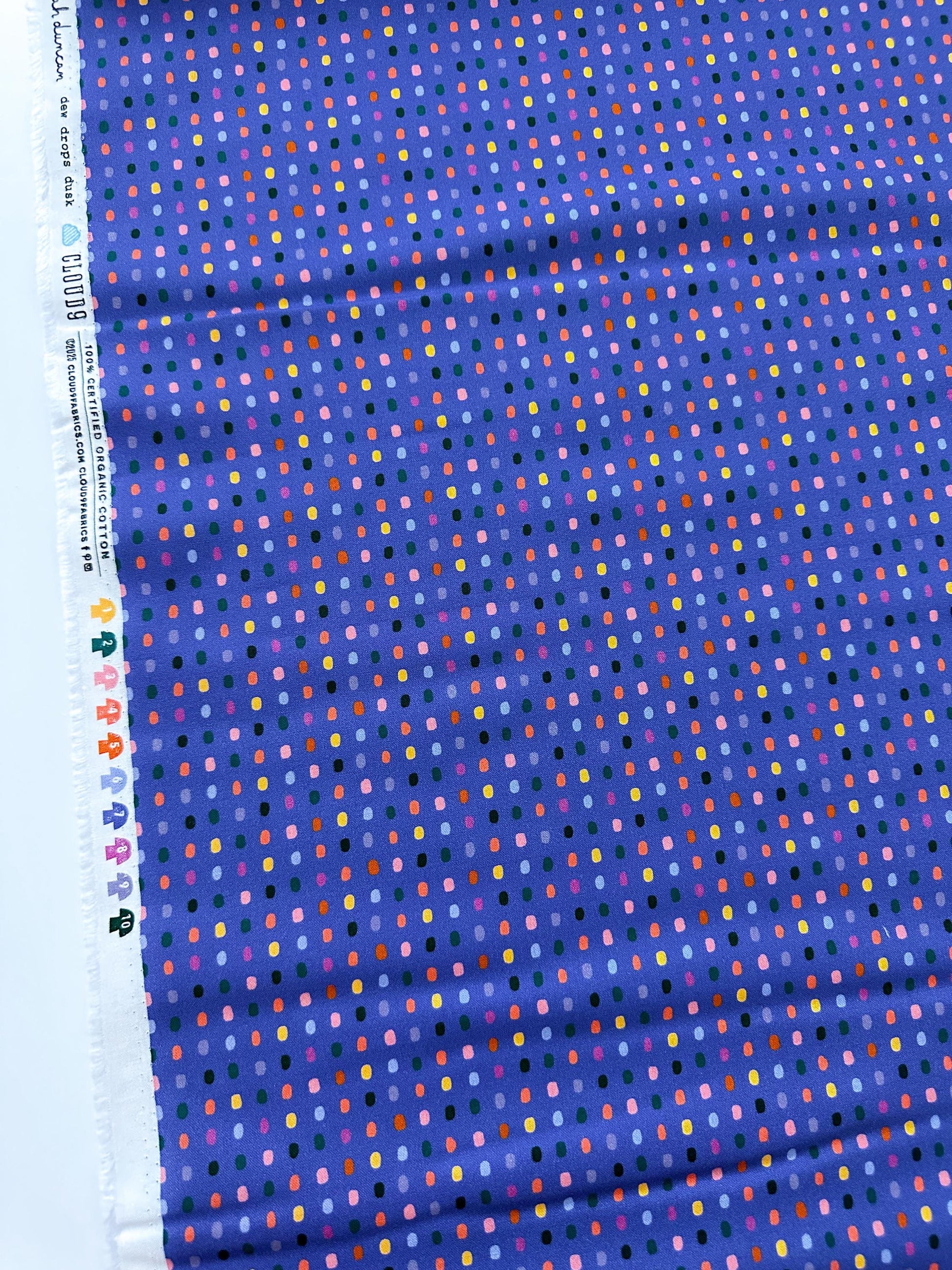 Dew Drops Dusk, Fabric by the Yard, 100% Organic Cotton, By Leah Duncan for Cloud9 Fabrics, Fern Grove Collection, Dots Print