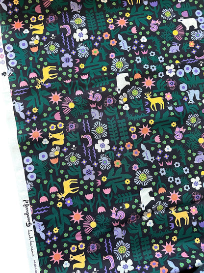 Nightdreams, Fabric by the Yard, 100% Organic Cotton, By Leah Duncan for Cloud9 Fabrics, Fern Grove Collection, Animal Forest Print