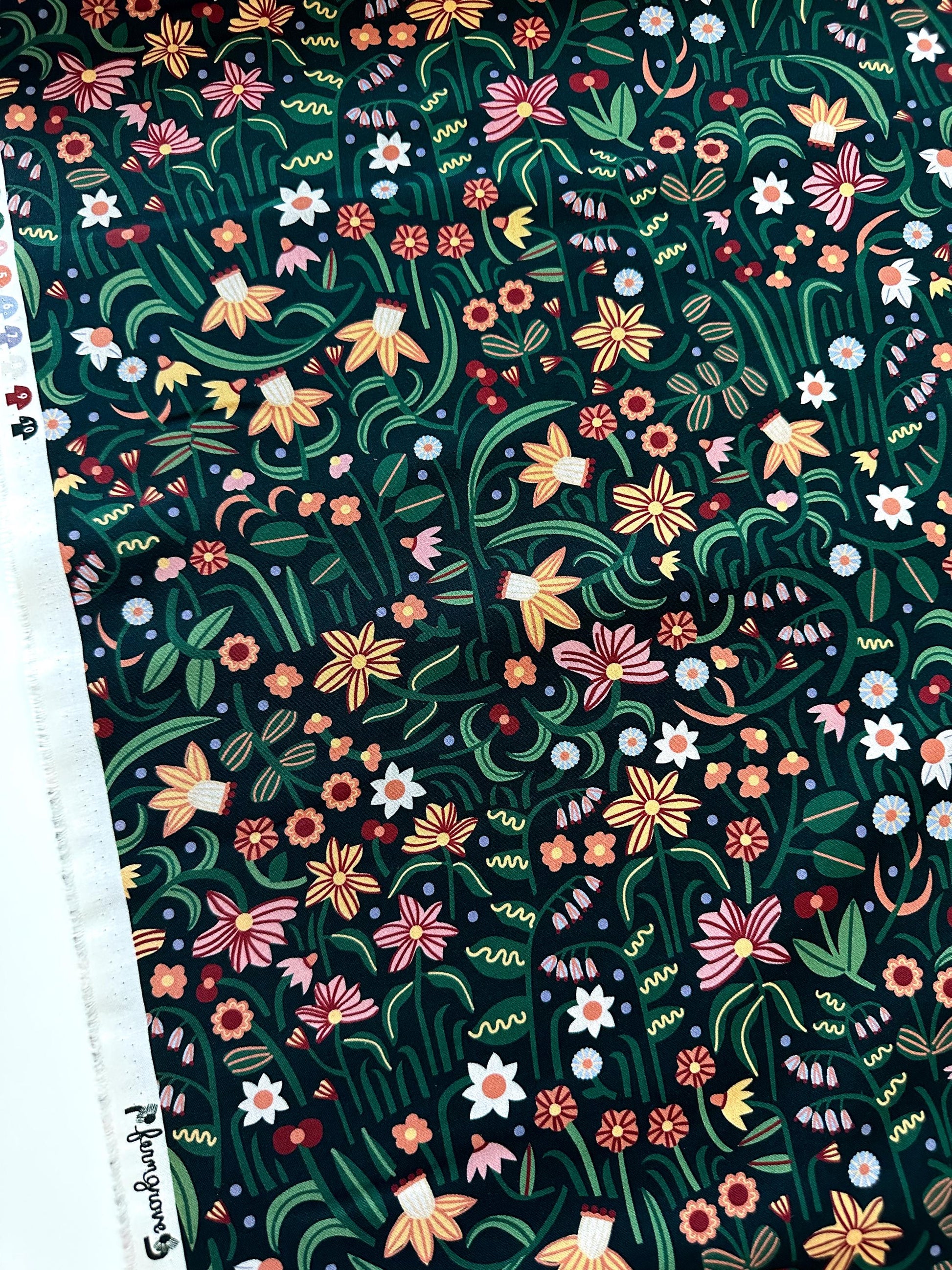 Moon Grove, Fabric by the Yard, 100% Organic Cotton, By Leah Duncan for Cloud9 Fabrics, Fern Grove Collection, Floral Print