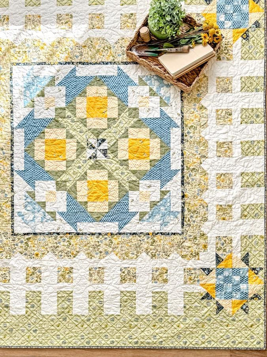Garden Gate Quilt Kit – Throw Quilt with Potted Flowers, Picket Fence & Sunflowers | Designed by Sharon Holland | Exclusively from AGF