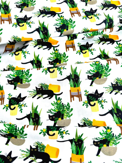 Planting Cats Fabric - Dear Stella - Botanical Garden Cotton By The Yard