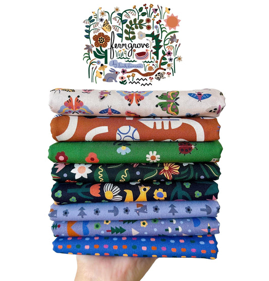 Fern Grove Curated Fabric Bundle – 8 Pc Cotton Set by Leah Duncan for Cloud9 Fabrics | Floral, Animal & Woodland Prints