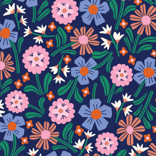 Floral Field, Fabric by the Yard, 100% Organic Cotton, By Claire Iglesias for Cloud9 Fabrics, Wild Garden Collection