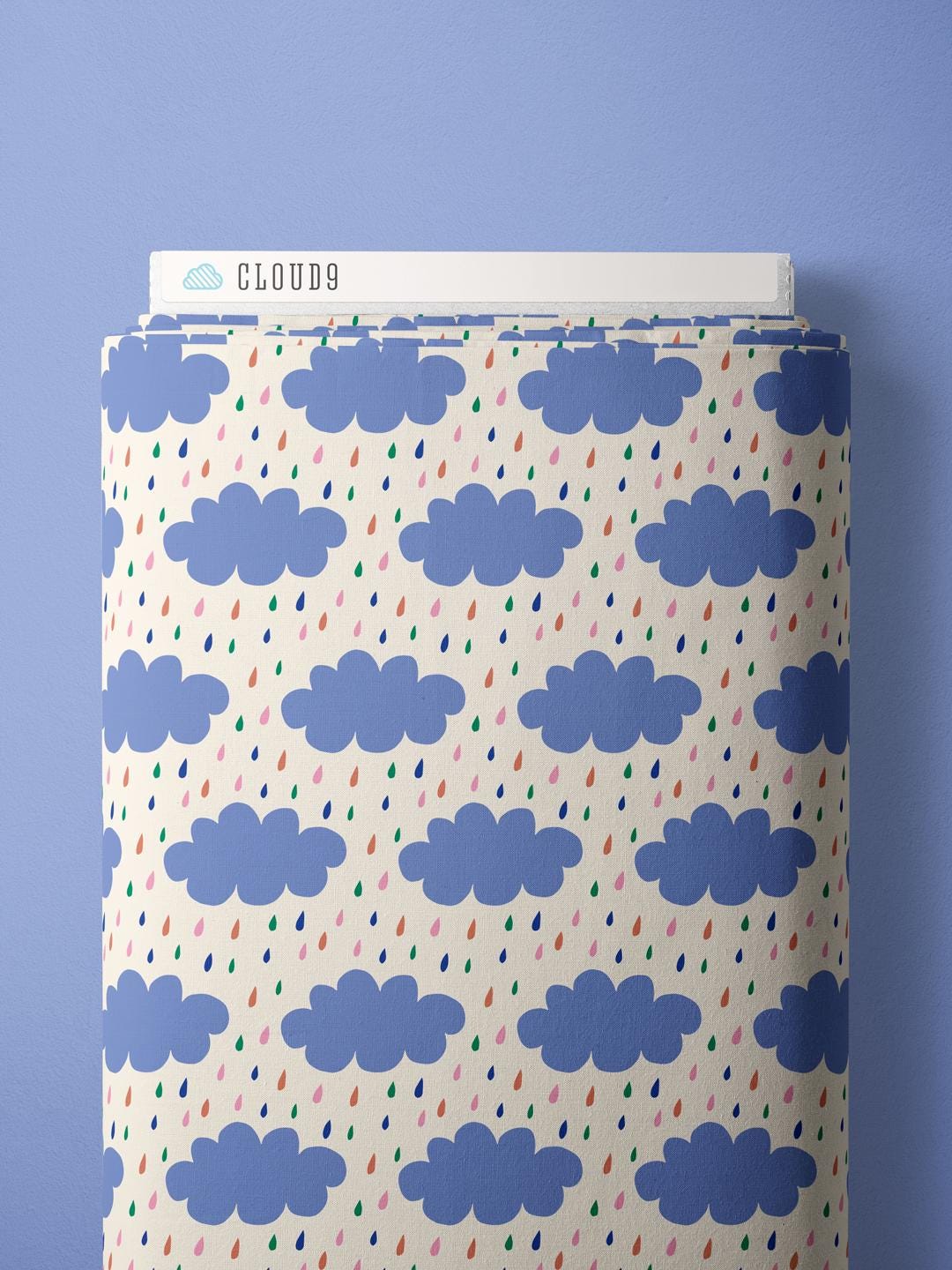 Happy Rain, Fabric by the Yard, 100% Organic Cotton, By Claire Iglesias for Cloud9 Fabrics, Wild Garden Collection
