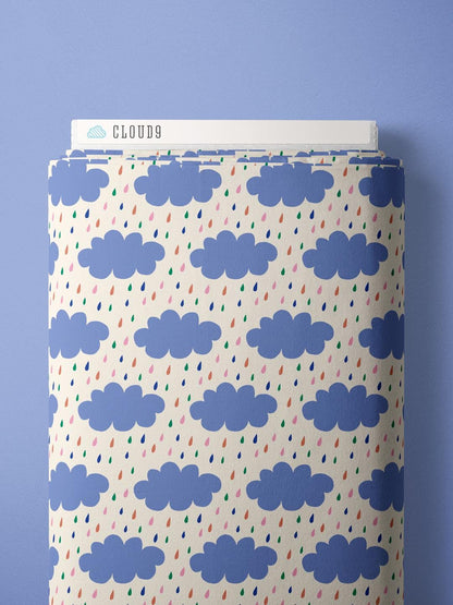 Happy Rain, Fabric by the Yard, 100% Organic Cotton, By Claire Iglesias for Cloud9 Fabrics, Wild Garden Collection