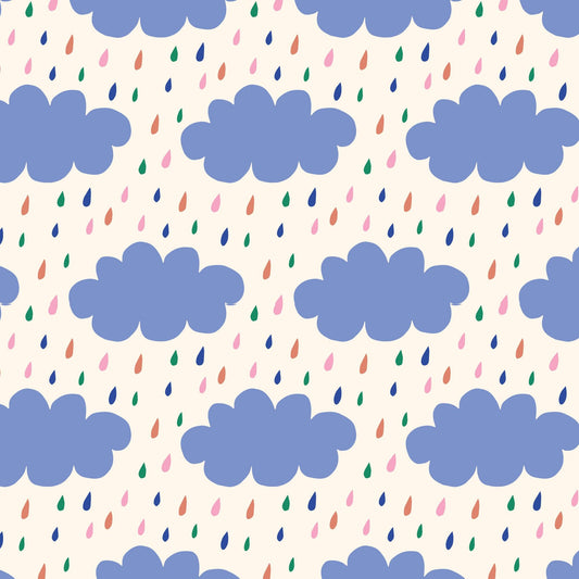 Happy Rain, Fabric by the Yard, 100% Organic Cotton, By Claire Iglesias for Cloud9 Fabrics, Wild Garden Collection