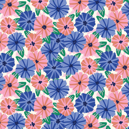 Striped Petunias, Fabric by the Yard, 100% Organic Cotton, By Claire Iglesias for Cloud9 Fabrics, Wild Garden Collection