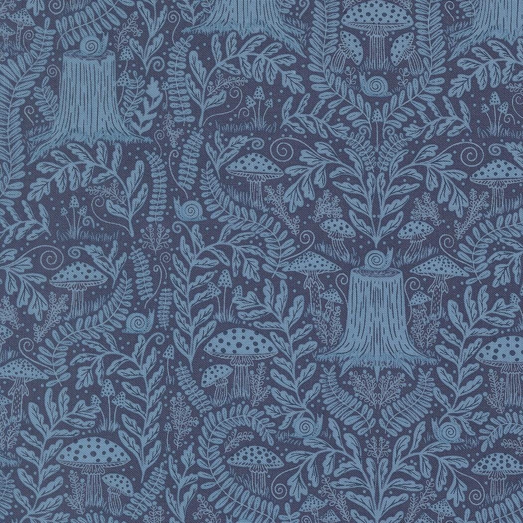Mushroom Landscape and Nature Dark Blue – Night Owl Collection by Gingiber for Moda Fabrics | 100% Cotton Quilting Fabric, Sold by the Yard