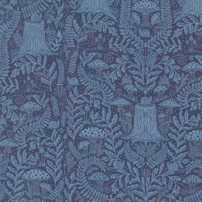Mushroom Landscape and Nature Dark Blue – Night Owl Collection by Gingiber for Moda Fabrics | 100% Cotton Quilting Fabric, Sold by the Yard
