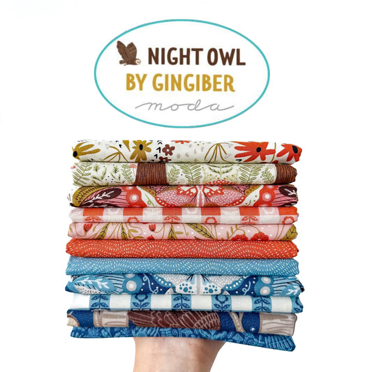 Night Owl Curated Bundle – 11 Pc Cotton Set by By Gingiber for Moda Fabrics | Modern Floral, Owl, Butterfly Prints