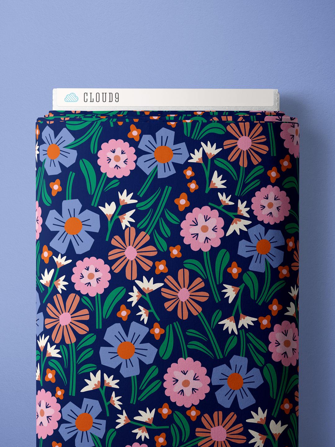 Floral Field, Fabric by the Yard, 100% Organic Cotton, By Claire Iglesias for Cloud9 Fabrics, Wild Garden Collection