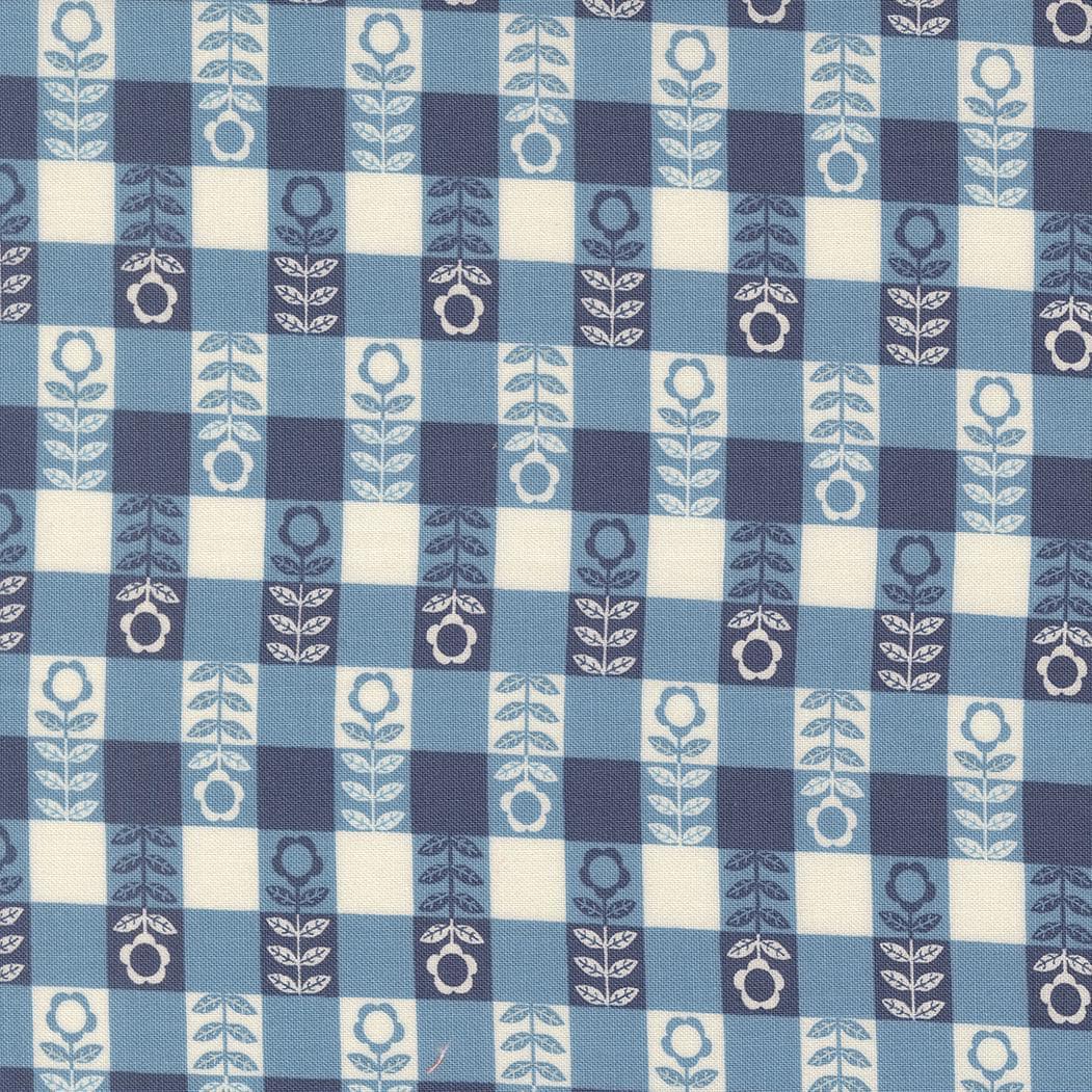 Flower Plaid Checks and Plaids Dark Blue – Night Owl Collection by Gingiber for Moda Fabrics | 100% Cotton Quilting Fabric, Sold by the Yard
