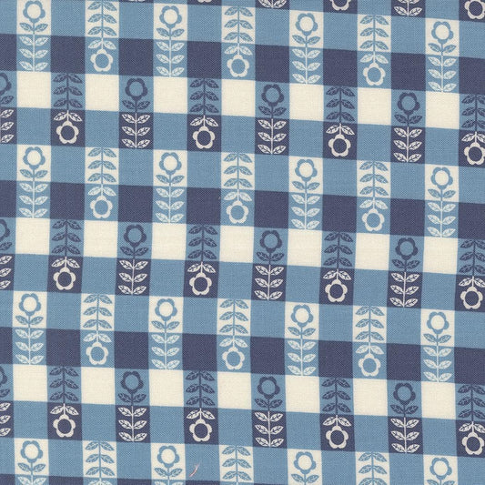Flower Plaid Checks and Plaids Dark Blue – Night Owl Collection by Gingiber for Moda Fabrics | 100% Cotton Quilting Fabric, Sold by the Yard