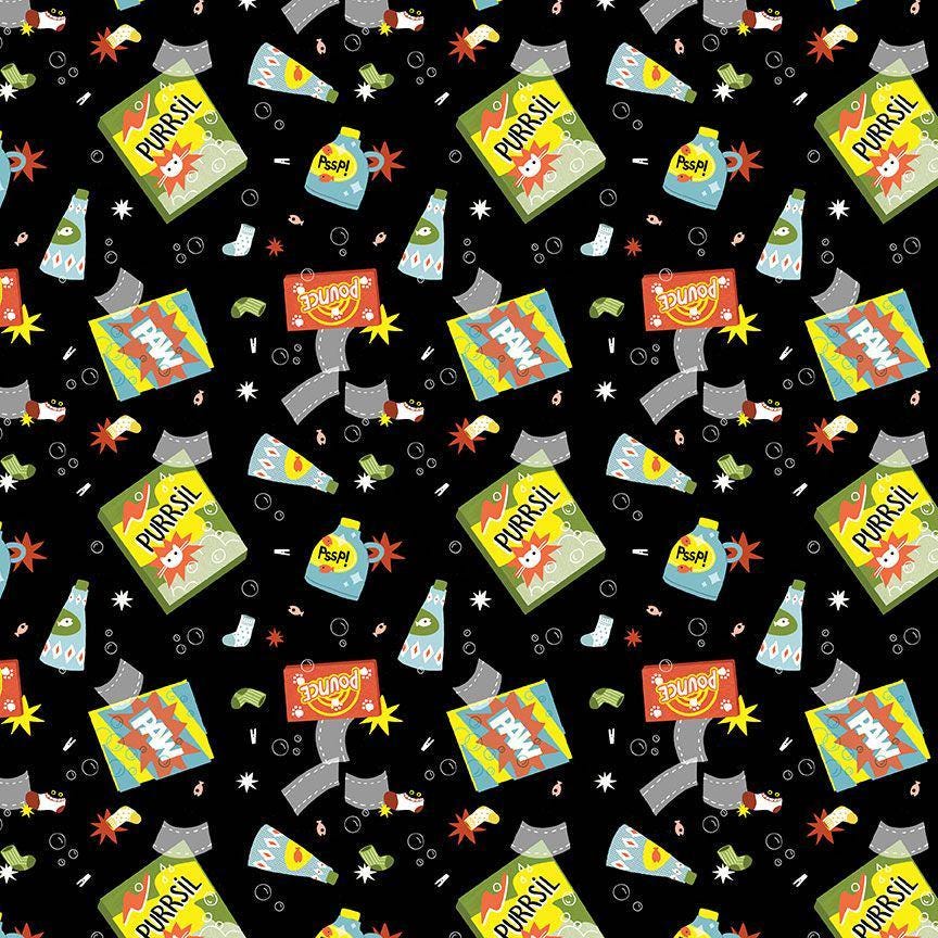 Suds & Purrs Fabric, By Dear Stella, Cats In The Laundry Collection, Cotton By The Yard, Cat Pattern