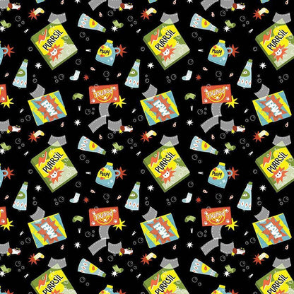 Suds & Purrs Fabric, By Dear Stella, Cats In The Laundry Collection, Cotton By The Yard, Cat Pattern