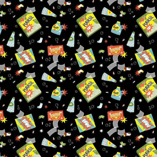 Suds & Purrs Fabric, By Dear Stella, Cats In The Laundry Collection, Cotton By The Yard, Cat Pattern