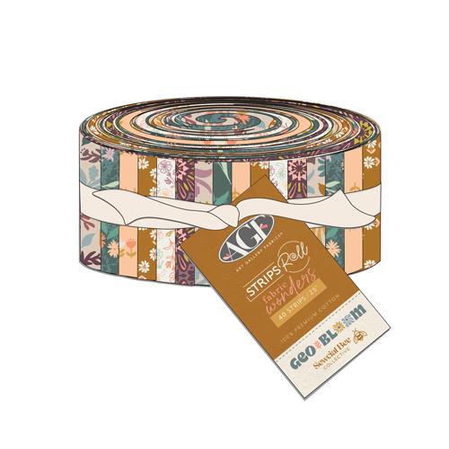 GeoBloom Strips Roll – 40 Precut 2.5" Strips | Jelly Roll by AGF Sewcial Bee Collective – 100% Premium Cotton Quilting Fabric