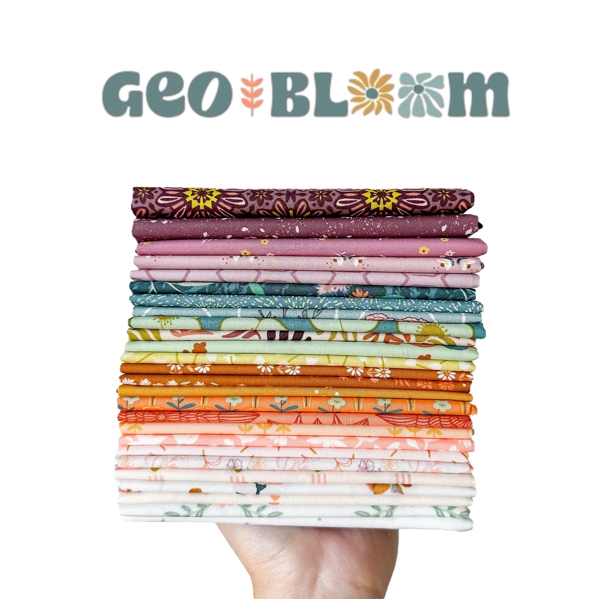 GeoBloom Fabric Bundle – 26 Pc Quilting Cotton by Sewcial Bee Collective for Art Gallery Fabrics | Half Yard, Fat Quarter, Quarter Yard